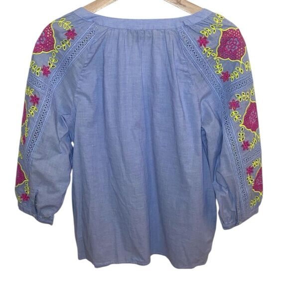 TALBOTS Contrast Embroidered Sleeve Popover - Picture 4 of 6